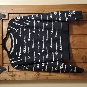 Champion Cropped Logo Sweatshirt Black White Medium